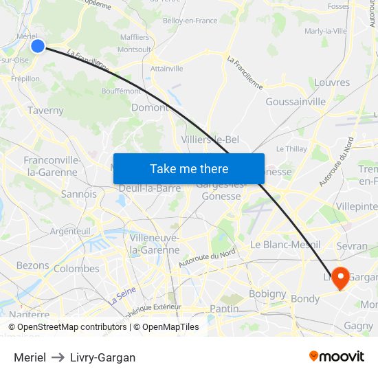 Meriel to Livry-Gargan map
