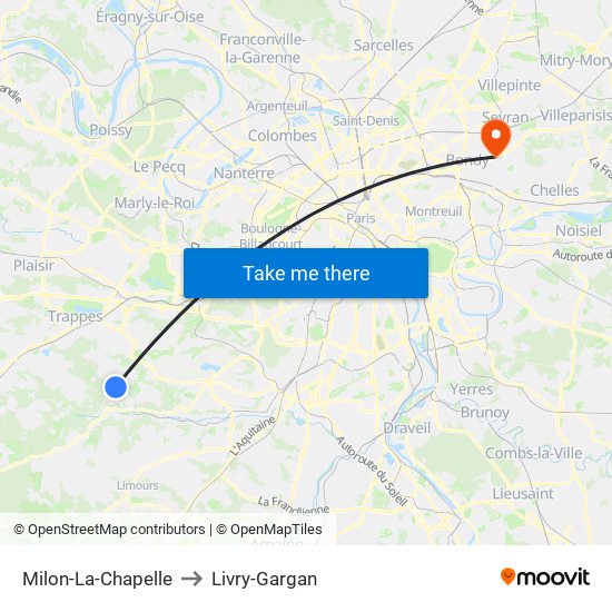 Milon-La-Chapelle to Livry-Gargan map