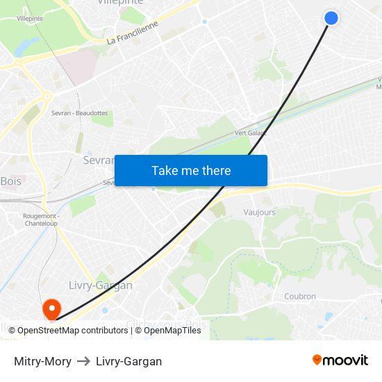 Mitry-Mory to Livry-Gargan map