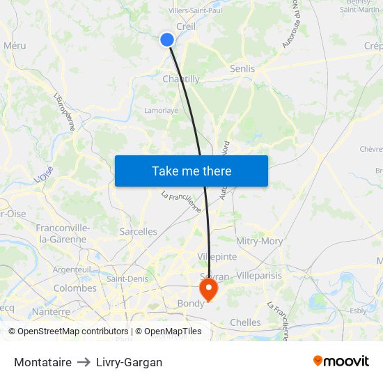 Montataire to Livry-Gargan map