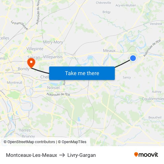 Montceaux-Les-Meaux to Livry-Gargan map