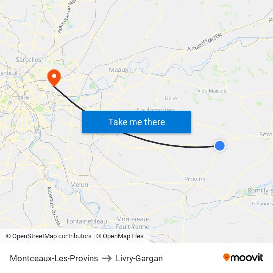 Montceaux-Les-Provins to Livry-Gargan map