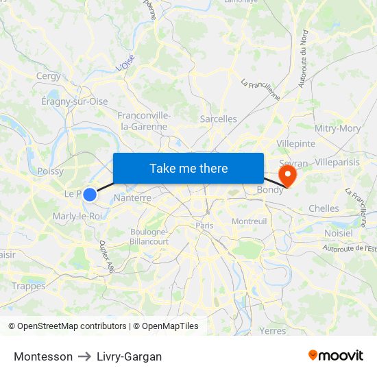 Montesson to Livry-Gargan map