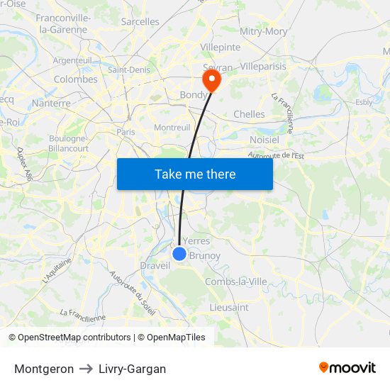 Montgeron to Livry-Gargan map