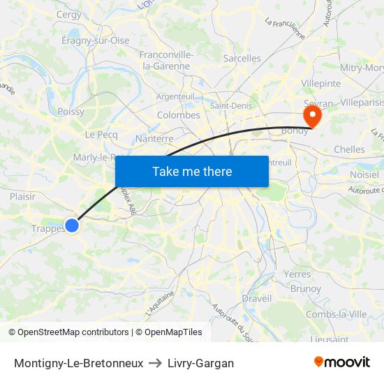 Montigny-Le-Bretonneux to Livry-Gargan map