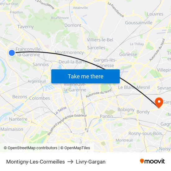 Montigny-Les-Cormeilles to Livry-Gargan map