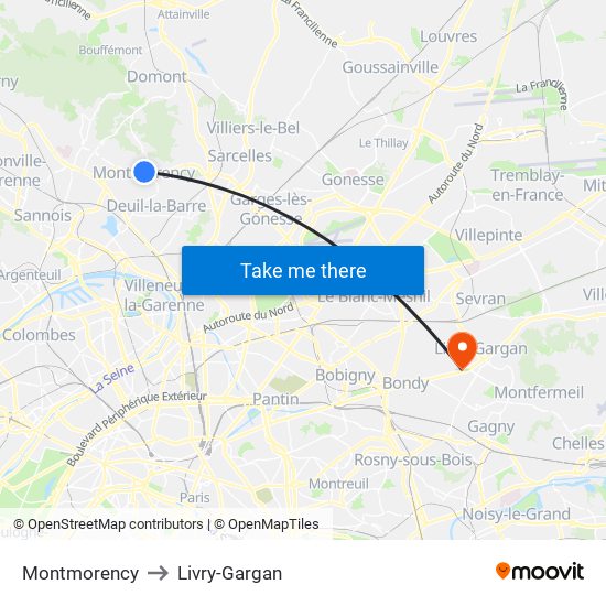Montmorency to Livry-Gargan map