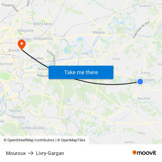 Mouroux to Livry-Gargan map