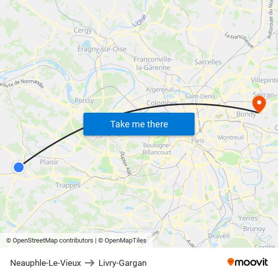 Neauphle-Le-Vieux to Livry-Gargan map