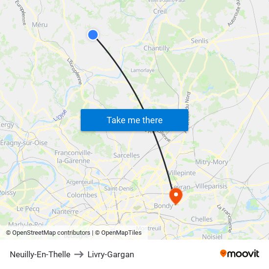 Neuilly-En-Thelle to Livry-Gargan map