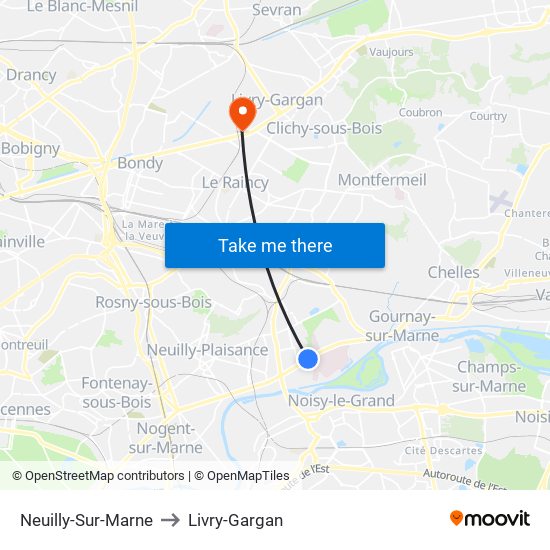 Neuilly-Sur-Marne to Livry-Gargan map