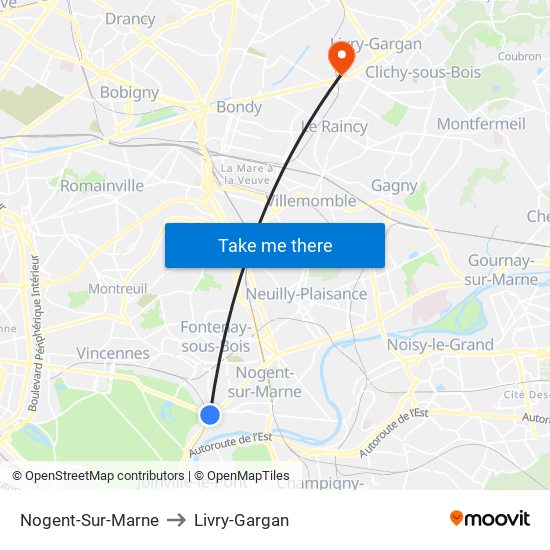 Nogent-Sur-Marne to Livry-Gargan map