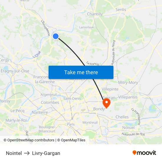 Nointel to Livry-Gargan map