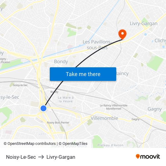 Noisy-Le-Sec to Livry-Gargan map