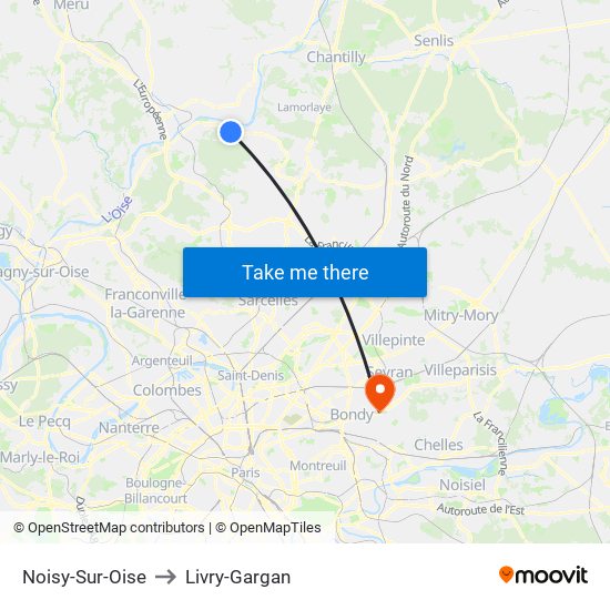Noisy-Sur-Oise to Livry-Gargan map