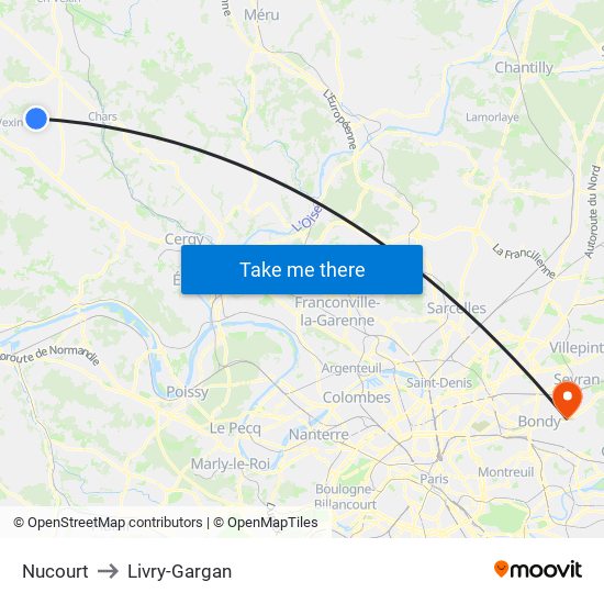Nucourt to Livry-Gargan map