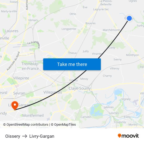 Oissery to Livry-Gargan map