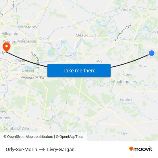 Orly-Sur-Morin to Livry-Gargan map