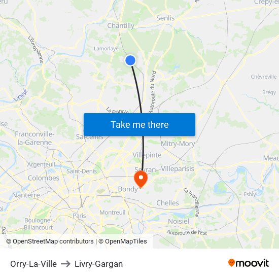 Orry-La-Ville to Livry-Gargan map