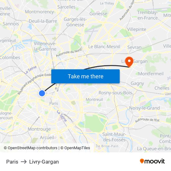 Paris to Livry-Gargan map