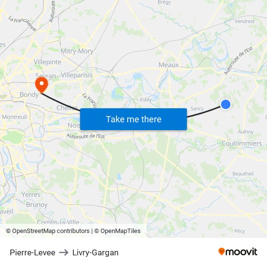 Pierre-Levee to Livry-Gargan map
