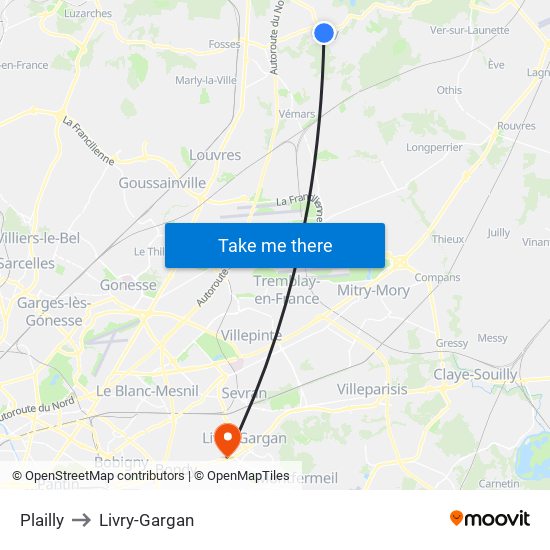 Plailly to Livry-Gargan map