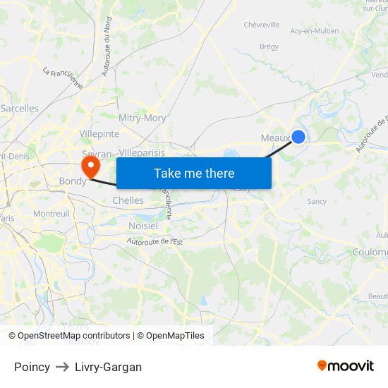 Poincy to Livry-Gargan map
