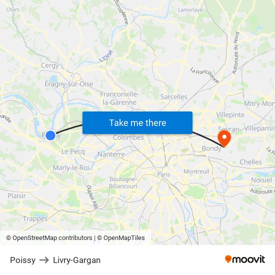 Poissy to Livry-Gargan map