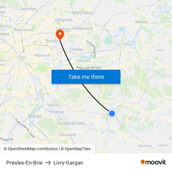 Presles-En-Brie to Livry-Gargan map