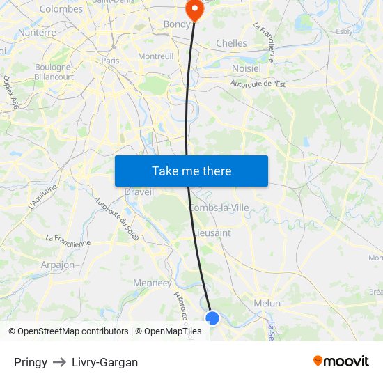 Pringy to Livry-Gargan map