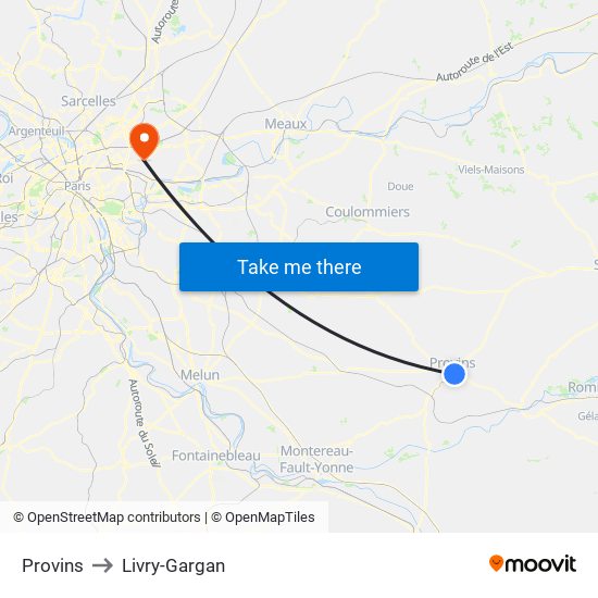Provins to Livry-Gargan map
