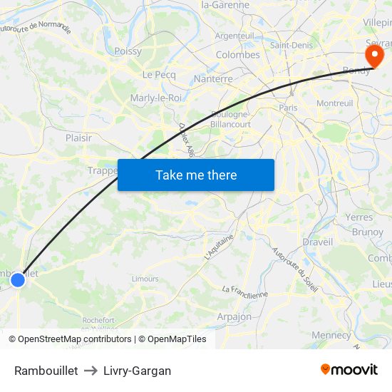 Rambouillet to Livry-Gargan map