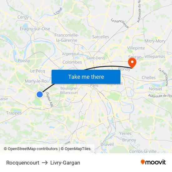 Rocquencourt to Livry-Gargan map