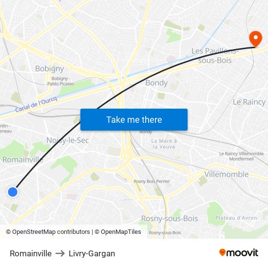 Romainville to Livry-Gargan map