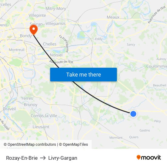 Rozay-En-Brie to Livry-Gargan map