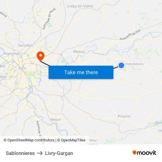 Sablonnieres to Livry-Gargan map