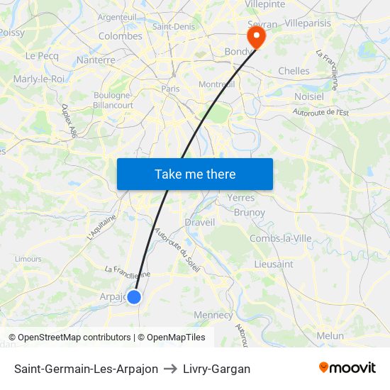 Saint-Germain-Les-Arpajon to Livry-Gargan map