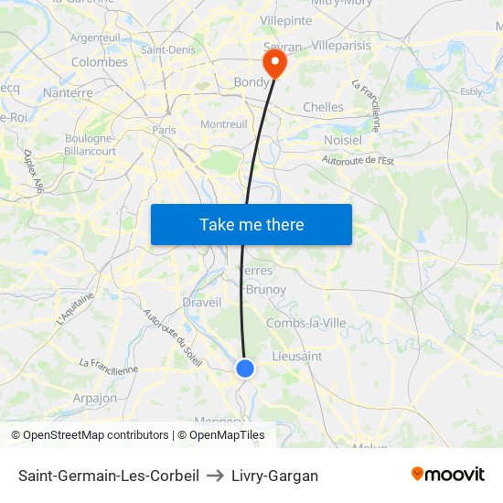 Saint-Germain-Les-Corbeil to Livry-Gargan map