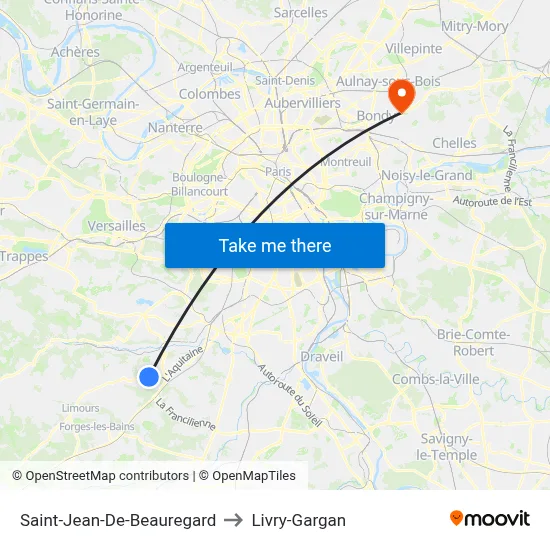 Saint-Jean-De-Beauregard to Livry-Gargan map