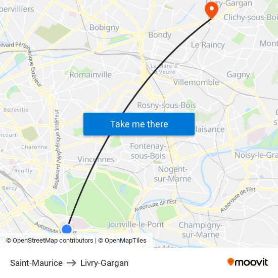 Saint-Maurice to Livry-Gargan map
