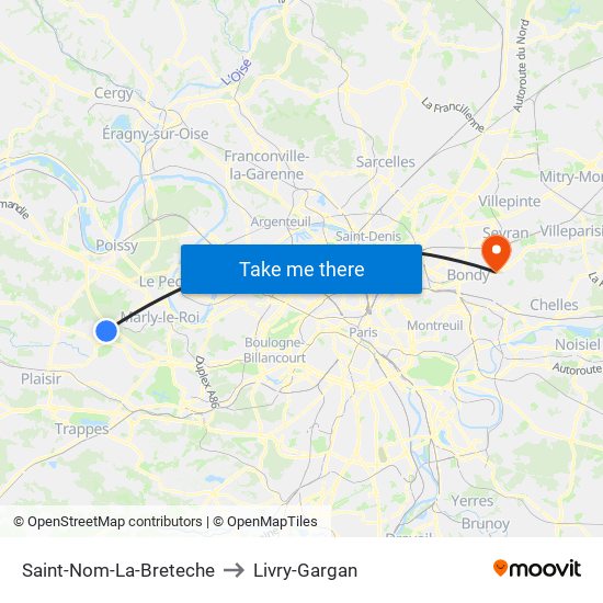 Saint-Nom-La-Breteche to Livry-Gargan map