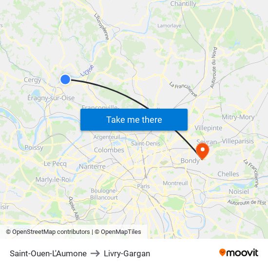 Saint-Ouen-L'Aumone to Livry-Gargan map