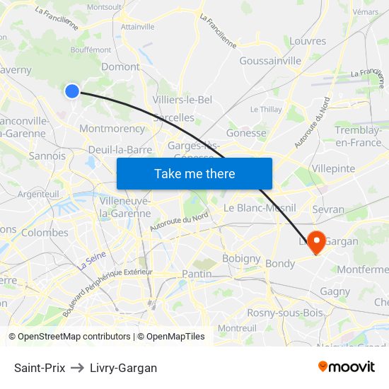 Saint-Prix to Livry-Gargan map