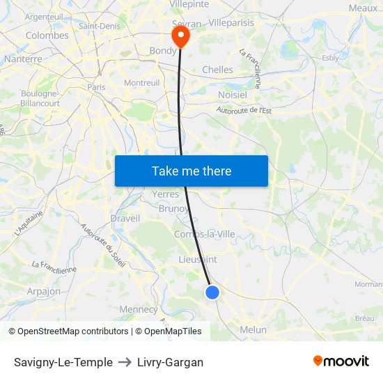 Savigny-Le-Temple to Livry-Gargan map