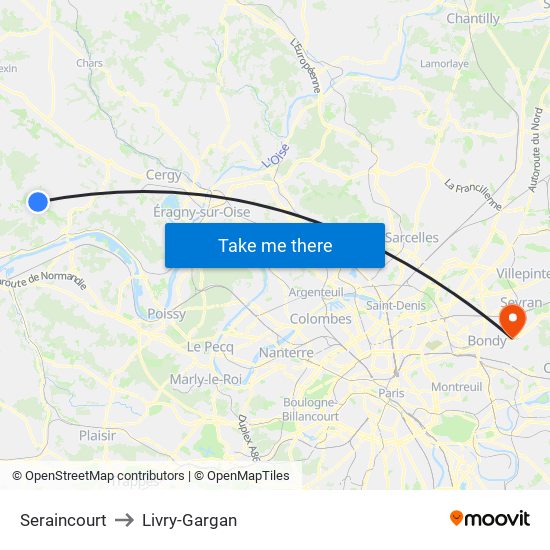 Seraincourt to Livry-Gargan map