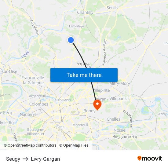 Seugy to Livry-Gargan map