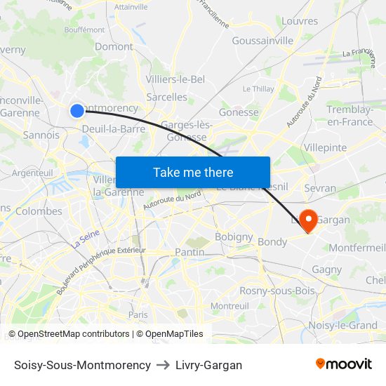 Soisy-Sous-Montmorency to Livry-Gargan map
