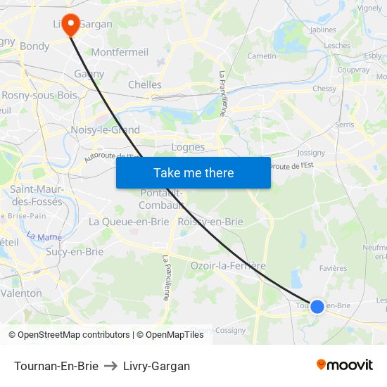 Tournan-En-Brie to Livry-Gargan map