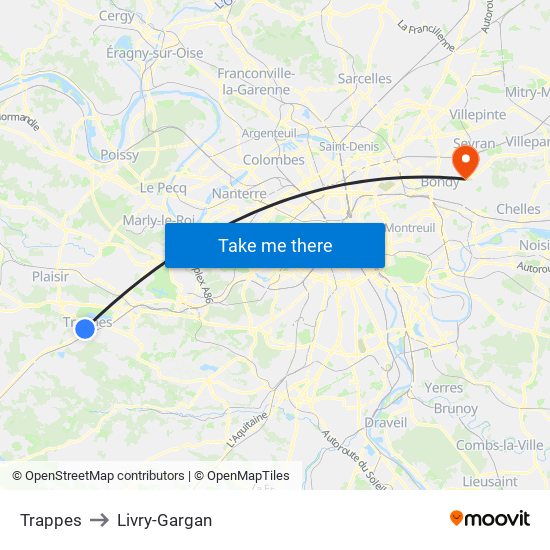 Trappes to Livry-Gargan map