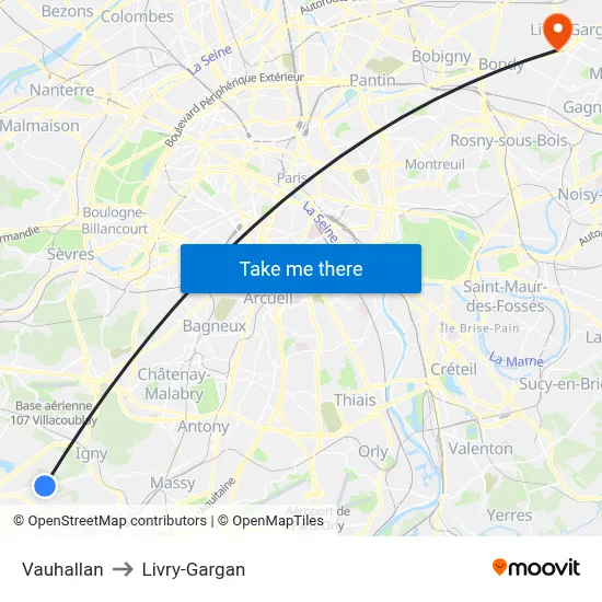 Vauhallan to Livry-Gargan map
